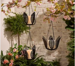 Garden Reflections Hanging Lotus Flowers with Outdoor Candles - Black