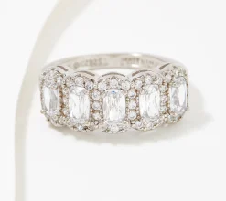 Diamonique Choice of Cut Halo Band Ring, Platinum-Clad - Emerald, 5