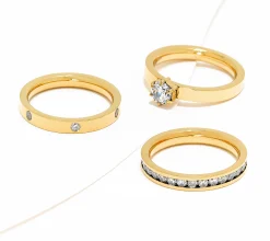 Steel by Diamonique Set of 3 Band Rings - Goldtone, 4