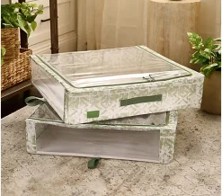 Periea Set of 2 Large Slim Storage Boxes with Gliders - Sage Ikat