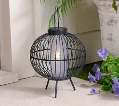 Lightscapes Outdoor Safe Solar Metal Lantern with Light Show - Black