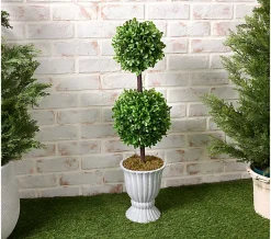 Garden Reflections 32" 2-tier Faux Boxwood Topiary in Urn - Gray