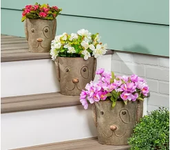 Plow & Hearth Set of 3 Metal Dog Bucket Planters - Dogs