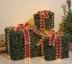 Kringle Express S/3 Oversized In/Outdoor Lit Boxwood Presents
