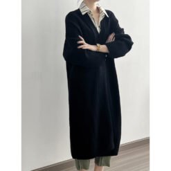 Womens Casual Long-sleeve Solid-color Sweater Cardigan - Black, Free Size