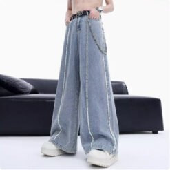 Niche Design Pleated Textured Short Shirt Men's Tops - Blue Pants, M