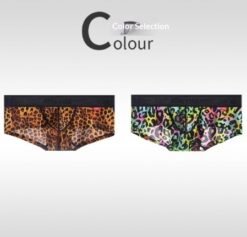 Men's Non-low-rise Ultra-thin Leopard Print Boxer Briefs - Yellow and colorful leopard, 2XL