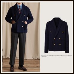 Double-breasted Knit Blazer Casual Sweater - Sapphire Blue, 3XL