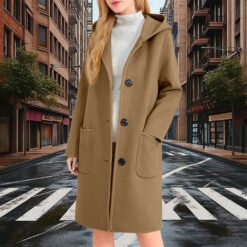 Womens Double-Faced Wool Coat With Hood - Camel, S
