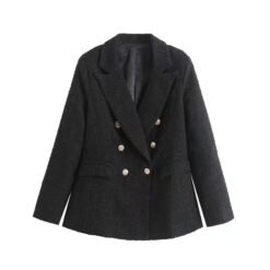Womens 4-Color Textured Double-Breasted Midi Blazer - Black, M