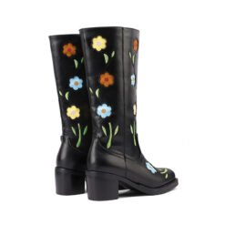 Womens Western Boots With Floral And Embroidery Details - Black, 40
