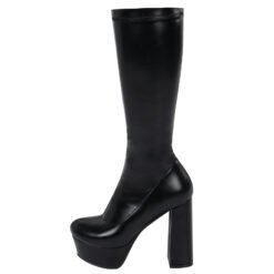 High-elasticity Mid-calf Womens Leather Boots With A Leopard Print - Black, 37