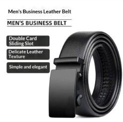 Mens Smooth Leather Belt With Automatic Buckle 1 Piece - Black