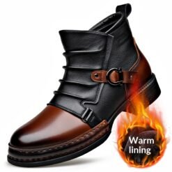 Mens British-style Retro Fleece-Lined Thermal Boots With Side Zipper - Black Plus Velvet, 42