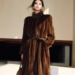 Mink-textured Three-dimensional Silhouette Belt Eco-fur Coat - Brown, L