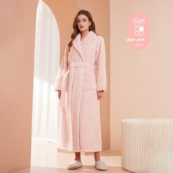 Autumn And Winter Thickened Cotton Velvet Nightgown Men's Winter Plus-sized Plus Size Light Luxury Couple Bathrobe Women's Extended Pajamas - 2102 Light Pink For Female, XL