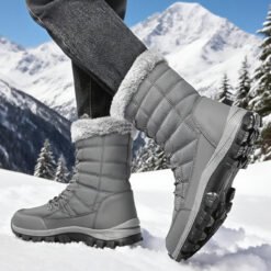 Mens Non-Slip Thickened Extra-Long-Pile Outdoor Sports Boots - Gray, 40