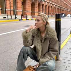 Leather-and-fur Jacket With Suede Lining Short Biker Style