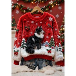 Flannel Top For Christmas Sweet Crew-Neck Sweater With Snowman Design POD - Style6, M