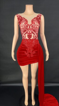 Summer Luxury Evening Dress Female Singer Stage Costume Senior Dress Side Trailing Skirt - Red, S