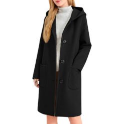 Womens Double-Faced Wool Coat With Hood - Black, S