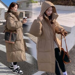 Loose Mid-length Puffer Down Jacket For Women - Khaki, XL