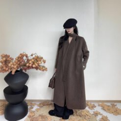 Long Double-sided Wool Coat In Korean Style - Brown, S