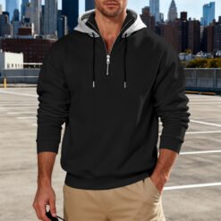 Light-luxury Commuter-style Long-sleeve Hoodie With A Stand-up Collar - Black, 3XL
