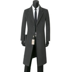 Mens Stylish Casual Wool Mid-length Coat - Dark Gray, 5XL