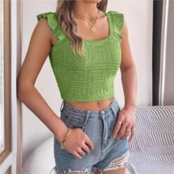 Sleeveless Knitted Crop Top With A Midriff-baring Design