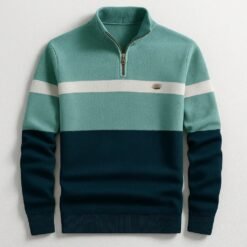 Business Stand-collar Knitwear Half-zip Long-sleeve T-shirt Color-block Pullover Sweaterpremium Quality - Green, 3XL