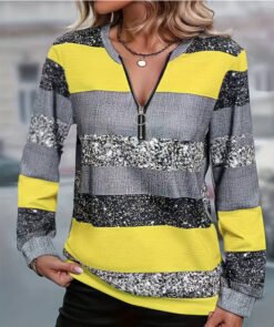 Womens FallWinter Crew-Neck Printed Loose-Fit Zip-Up Hoodie With Long Sleeves - NLW043457, M