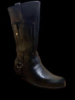 Embroidered Knight High-Heel Leather Mens Boots - Black, 47