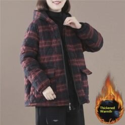 Short Cotton-padded Coat In Plaid For Fall And Winter - Red Plaid Thickened, XL