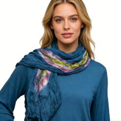 Turquoise Tie-Dye Cotton Scarf - Bohemian Crinkle Scarf 67inchx26inch - Multicolor