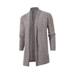 Mens Slim-Fit Plus-Size Knitted Cardigan Coat - Khaki, 3XL