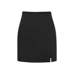High-waisted Front-slit Versatile Form-fitting Stretchy Pencil Skirt - Black, S