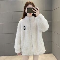 Womens Double Sided Short Shearling Coat - White, XXL
