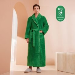 Autumn And Winter Thickened Cotton Velvet Nightgown Men's Winter Plus-sized Plus Size Light Luxury Couple Bathrobe Women's Extended Pajamas - 2102 Emerald Green Men, M
