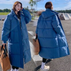 Loose Mid-length Puffer Down Jacket For Women - Denim Blue, XL