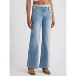 Womens Stylish Lace-trimmed Stretch Denim Jeans - Light Blue, L