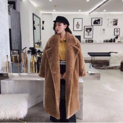 Womens Long Cashmere-Like Coat - Teddy Color, L