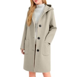 Womens Double-Faced Wool Coat With Hood - Light Gray, XXL