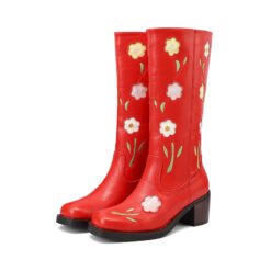 Womens Western Boots With Floral And Embroidery Details - Red, 38