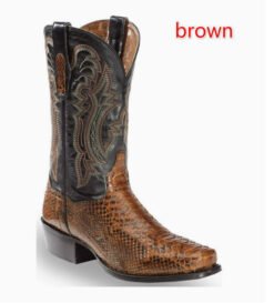 Mens Embroidered Pointed-Toe Patchwork Quilted Boots - Brown, 47