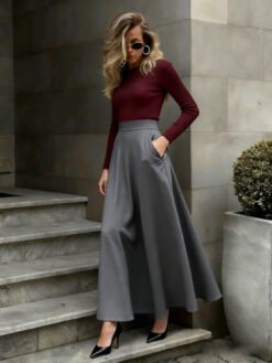 Elegant Solid-Color Skirt For Women - Gray, XL