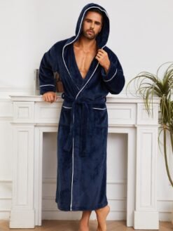 Fashion Men's Flannel Bathrobe Pajamas Women - Navy Blue, XXL