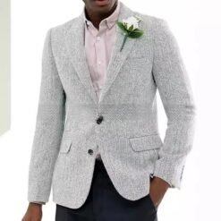 Mens Brown And Gray Herringbone Wool Suit Jacket - Silver, XXL