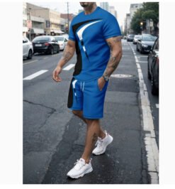 Men's Casual T-shirt Shorts Two-piece Printed Sportswear - Zhdxtz15314, 3XL