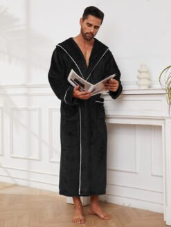 Fashion Men's Flannel Bathrobe Pajamas Women - Black, M